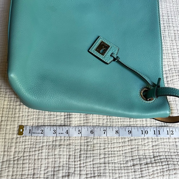 Dooney and Bourke | Light Aqua Blue Leather Portofino Grommet Shopper Tote Bag - Picture 7 of 13